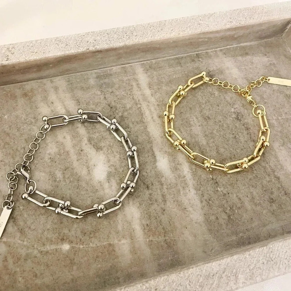 925 Sterling Silver U-Link Bracelet Horseshoe Bracelet Chunky Modern Bracelet - Picture 9 of 10